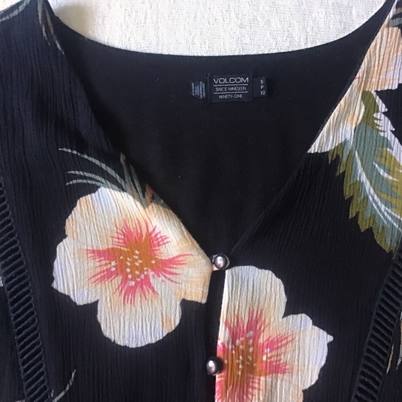 Volcom High Low Button Front Dress Small Cover-Up Floral Print Midi Length - Picture 4 of 14